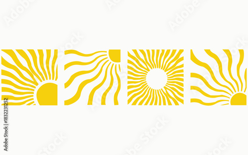 Wallpaper Mural Four yellow sun shapes with radiating lines graphic design simple design Torontodigital.ca