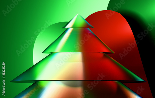 Contemporary Minimalist Christmas Tree Illustration Featuring Layered Triangle Shapes with Vibrant Green to Red Color Transition Effect