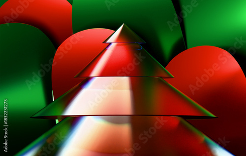Abstract Modern Christmas Tree Design with Geometric Triangles and Green Red Gradient Color Scheme for Holiday Digital Art Background