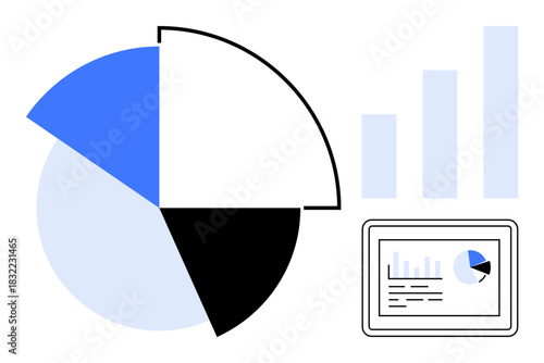 Data visualization. Pie chart and bar graph for analytics tied to digital data trends. Data visualization simplifies complex concepts and aids decision-making. For business, finance, education