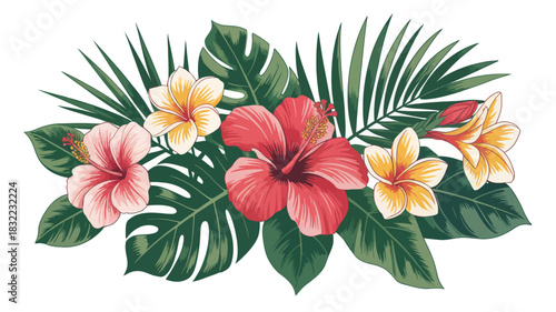 Tropical Flower Clipart Exotic Hibiscus & Plumeria Colorful EPS Vector Set