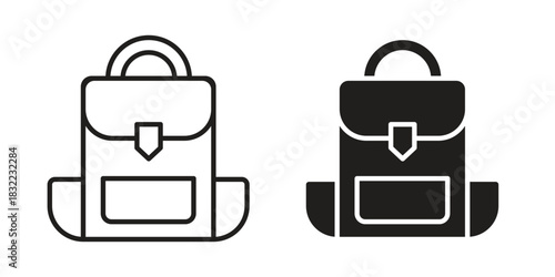 Hiking backpack icon symbol. Classic flat and linr style