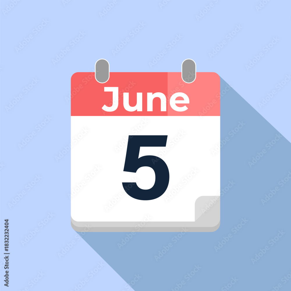 Fototapeta premium June 5 Vector Calendar Modern flat color vector calendar with date