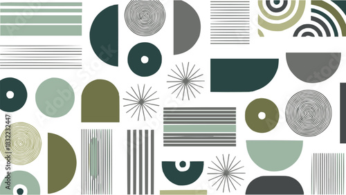 Modern geometric abstract shapes in green and grey minimalist pattern background