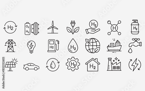 Hydrogen energy icons and symbols for clean power clean energy