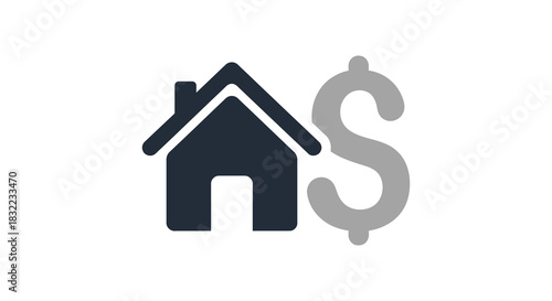 A combined house and dollar sign graphic represents real estate finance a financial investment silhouette