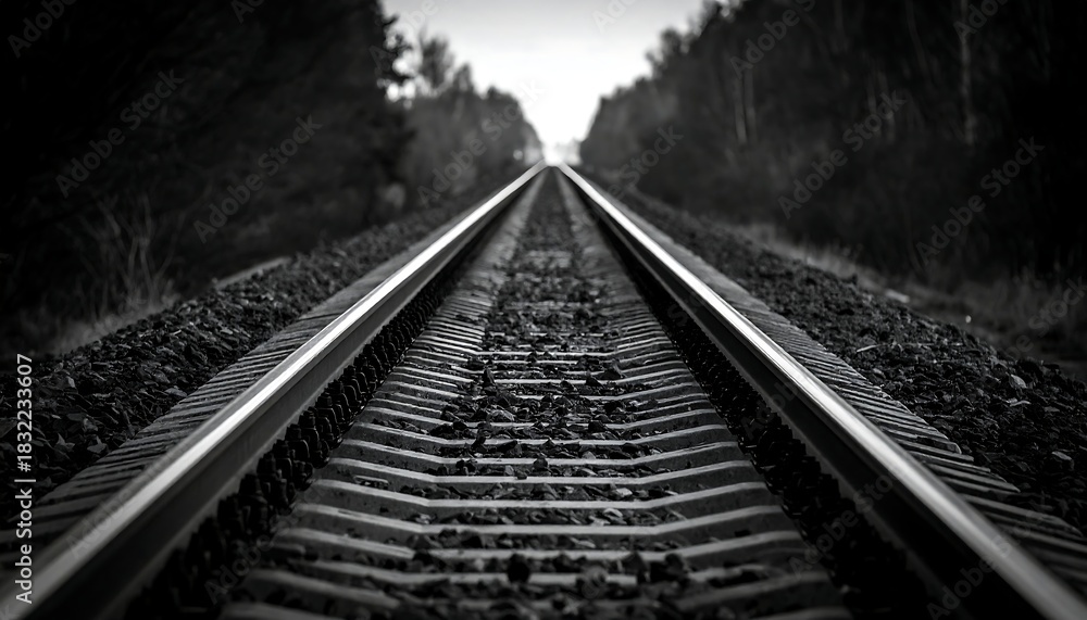 Fototapeta premium Monochrome Railway Perspective - A Journey into the Distance.