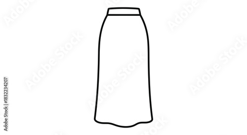 Simple outline drawing of a long flowing skirt minimalistic fashion illustration black and white silhouette