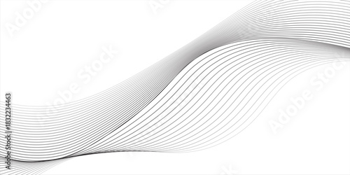 Flow of black curved dotted line vector illustration isolated on white background. Dynamic shiny swirl backdrop. Digital, technology, ai, music, modern design element. vector.eps10