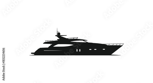 A stark black outline depicts a luxury yacht floating calmly on the water silhouette