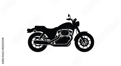 A striking black motorcycle design stands prominently displayed a detailed shadow silhouette