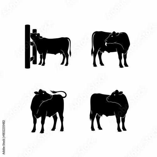 Black cow silhouettes vector set for farm and agriculture designs