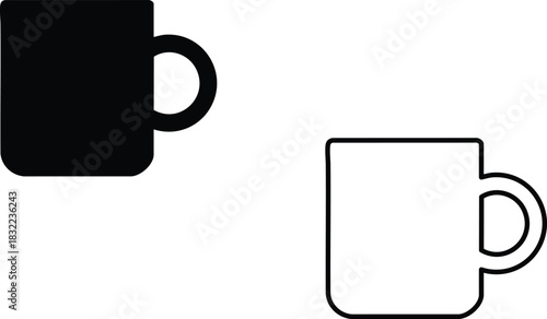 Two Coffee Mugs Illustration Black and White Vector Graphic Element Background