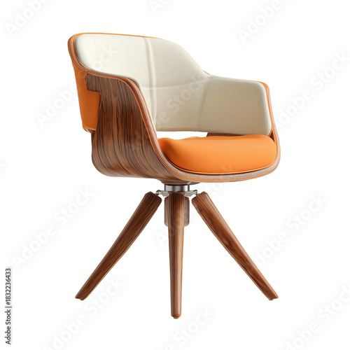 Contemporary Orange and White Armchair Design With Wooden Base for Modern Int...