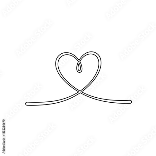 Minimalist line art of a tiny heart made from a continuous line showcasing elegance and warmth