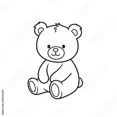 Simple line art drawing of a tiny teddy bear character sitting, exuding warmth and friendliness