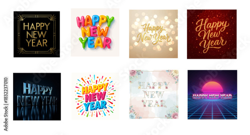 vector illustration of a set of happy new year