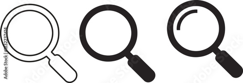 Search icon set. Magnifying glass symbol. Loupe logo. Simple vector icon magnifying glass.