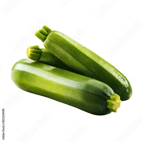 Fresh Green Zucchinis Stacked on a White Background Ready for Cooking and Hea...