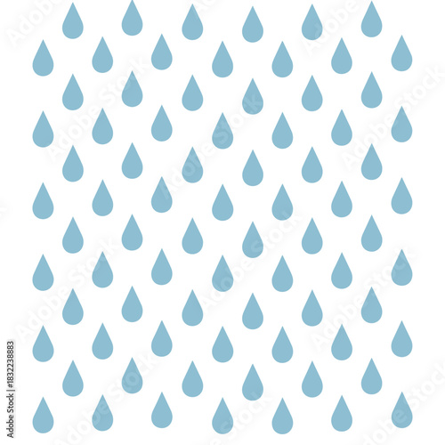 Gentle blue raindrops fall against a clean white background, creating a soothing pattern.