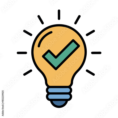 A lightbulb with a checkmark inside symbolizes a bright and correct idea.