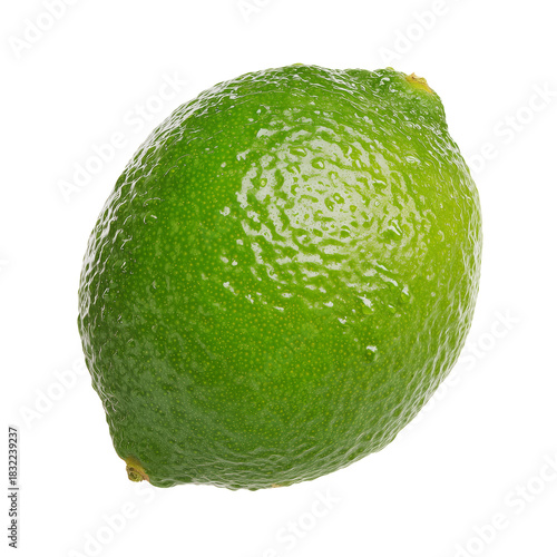 Fresh Green Lime Displaying Its Vibrant Color and Smooth Texture on a White B...