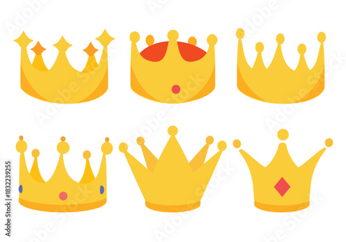 Crown icon set, isolated on white background. King, queen cartoon crown. Vector illustration