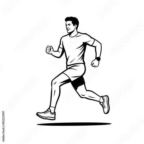 A man is shown running with a determined expression on his face.