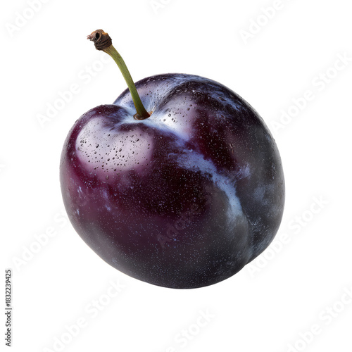 Fresh Purple Plum With Dewdrops Under Natural Lighting in a Simple Setting