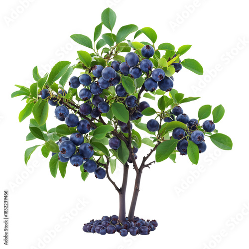 Blueberry Tree Full of Ripe Fruits in a Lush Garden Setting During Sunny Weather