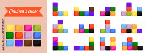A set of children's blocks, various block patterns for play. A children's educational game. building shapes from patterns