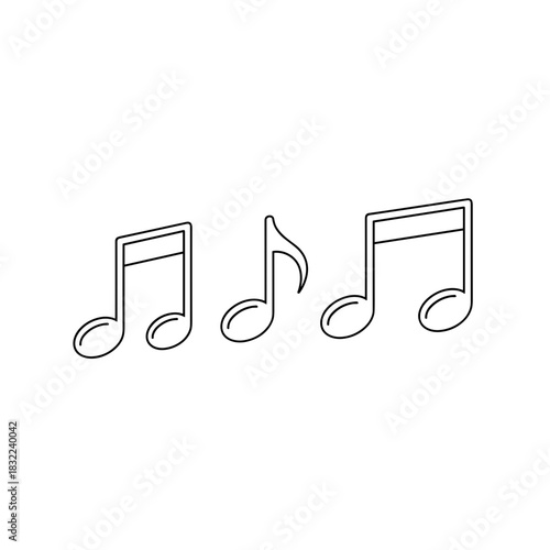 Minimalist outline of three musical notes representing rhythm and harmony in a clean design