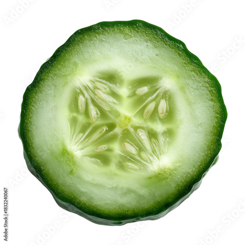 Fresh Cucumber Slice Showing Vibrant Green Color and Seeds Inside