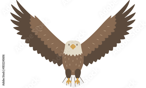 Majestic cartoon eagle soaring gracefully against a clean white background