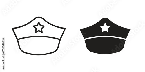 Police cap icon symbol. Classic flat and linr style