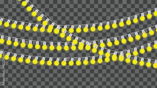 String of Yellow Festive Lights on Transparent Background