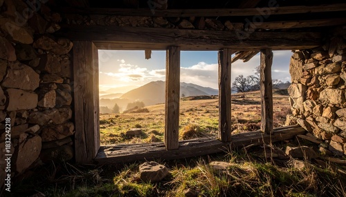Mountain View Through Abandoned Window - A Landscape of Decay and Beauty.