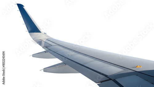 Airplane wing and tail fin in flight isolated on transparent background