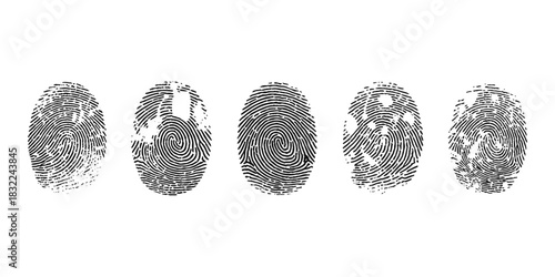 Vector black fingerprint background. Detailed fingerprint on grunge background symbolizing identity verification.	
