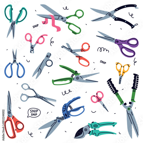 Pair of Scissors as Hand-operated Shearing Tool Vector Set