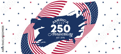 America 250 Anniversary Abstract Flag Banner – Wavy Red White Blue Pattern, USA Independence Celebration Layout for 2026 Graphics