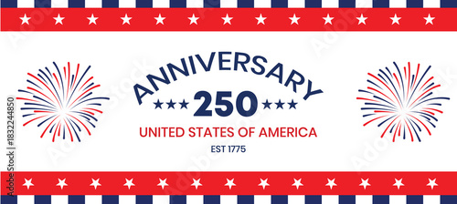 USA 250 Anniversary Badge Banner – Classic Red White Blue Stars Pattern, Retro Patriotic Style Template for National Celebration 2026