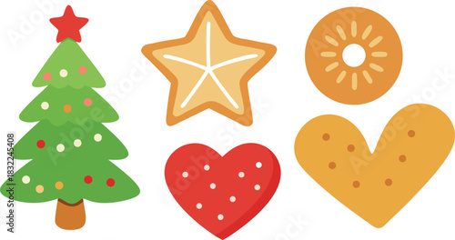 Watercolor Christmas cookie set. Gingerbread holiday sweet snacks on WB.