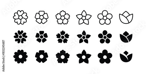 Flower Icons set isolated on white background. Spring symbol for your web site design, logo, app, UI. Vector illustration.