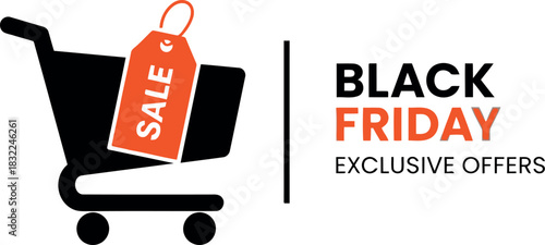 Black friday sale shopping cart with exclusive offers promotion