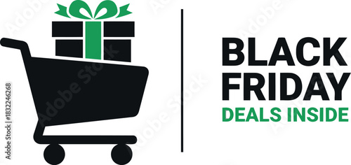Black friday shopping deals with gift box in cart icon vector