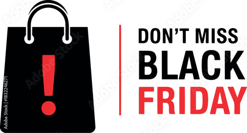 Black friday sale banner with shopping bag and exclamation mark