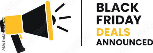 Black friday deals announced, megaphone icon, marketing message.