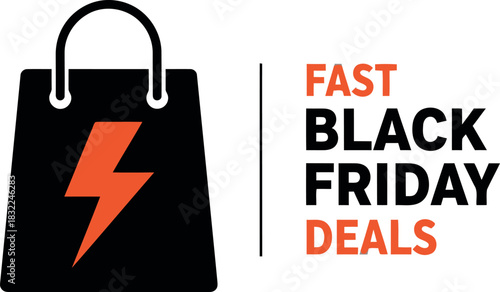 Fast black friday deals shopping bag with lightning bolt icon