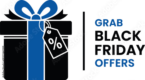 Black friday offers with gift box and percentage tag design